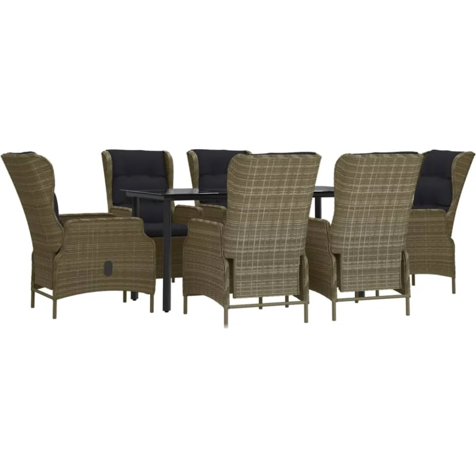 vidaXL 7-delige Tuinset poly rattan bruin