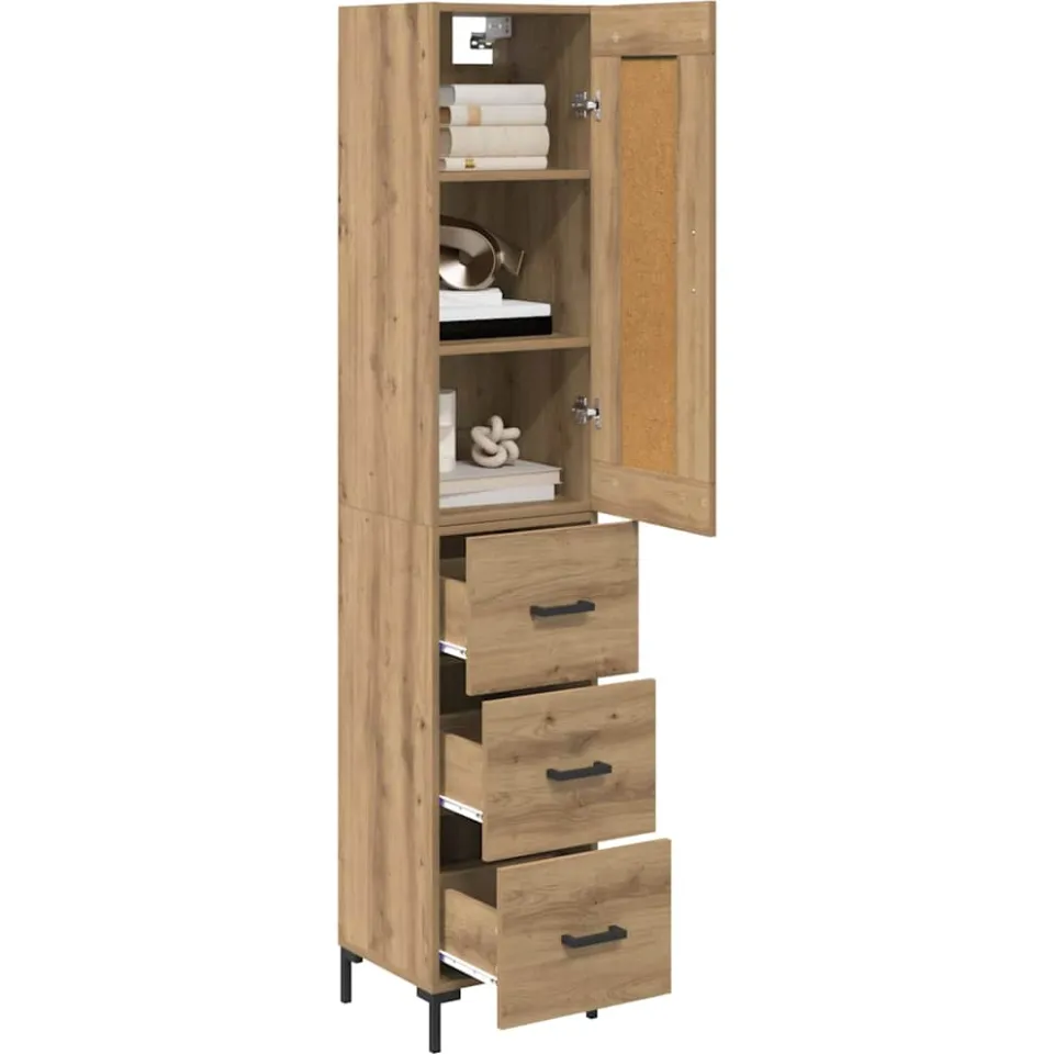 vidaXL Highboard Artisan Eiken 34,5 x 34 x 180 cm Bewerkt hout Bruin