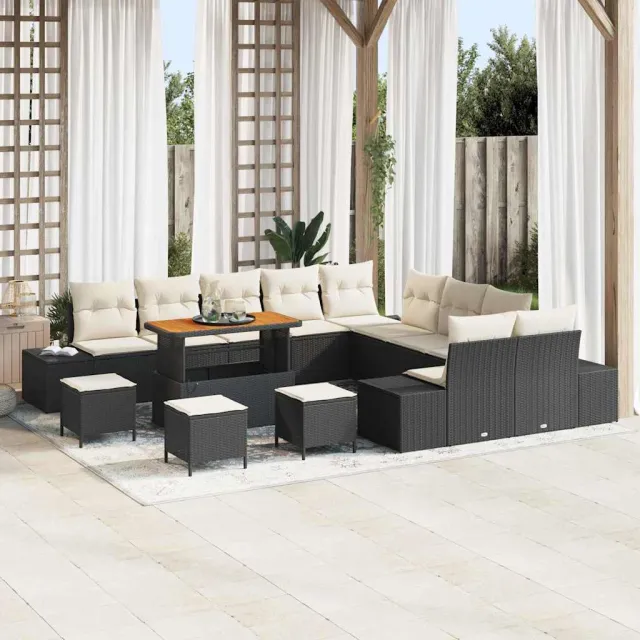 vidaXL Tuinbankenset 14 st Zwart poly rattan, foto 2
