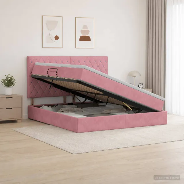vidaXL Opslag bed met matras met hoofdeinde Roze 160 x 200 cm Fluweel