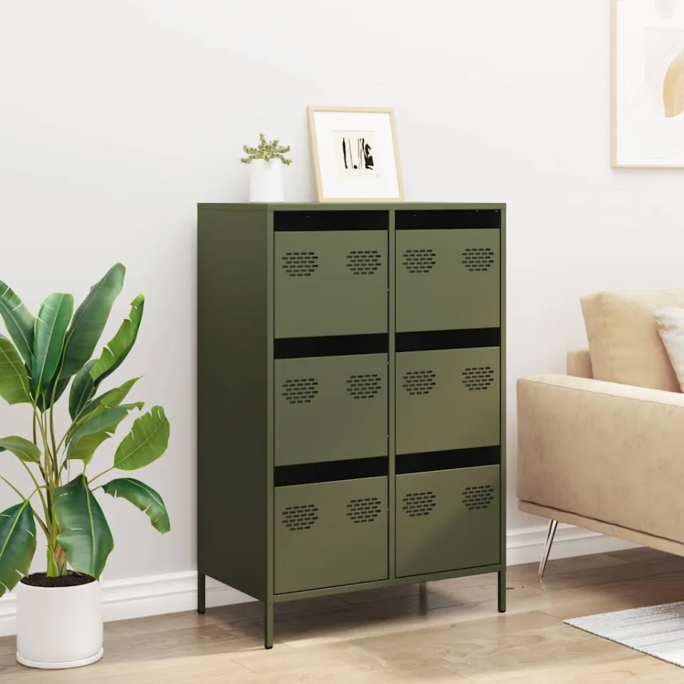 vidaXL Hoge kast 68x39x101,5 cm staal olijfgroen, foto 2