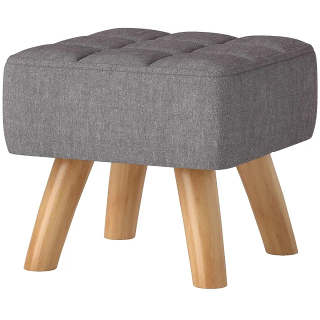 ZYLARO Gestoffeerde voetenbank - Linnenlook - Houten poten - Draagvermogen 110 kg - Grijs