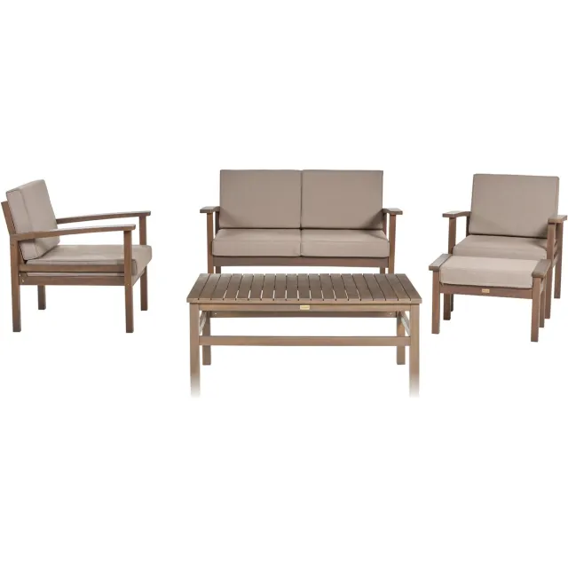 Beliani MANILA - Loungeset voor 4 - Taupe - Acaciahout Bruin