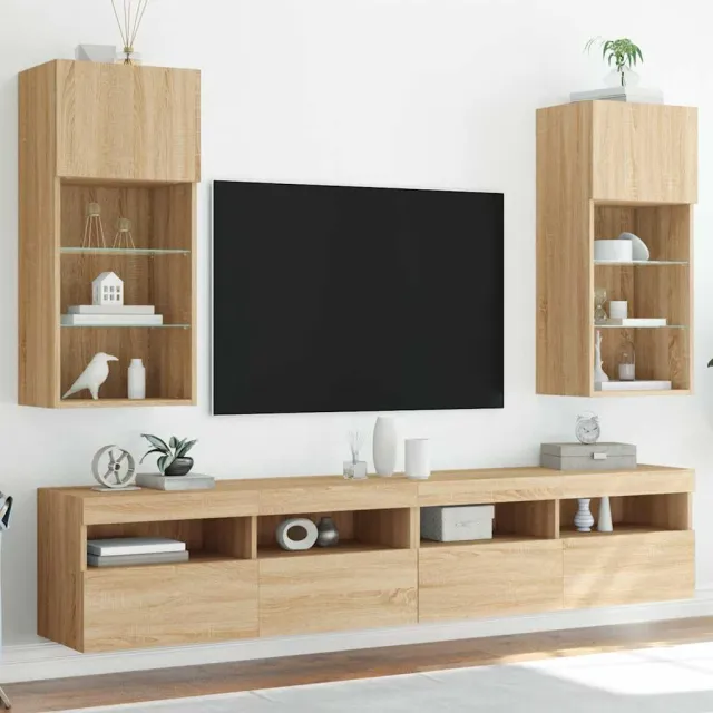 vidaXL Tv-meubels met LED-verlichting 2 st 40,5x30x90 cm sonoma eiken, foto 2