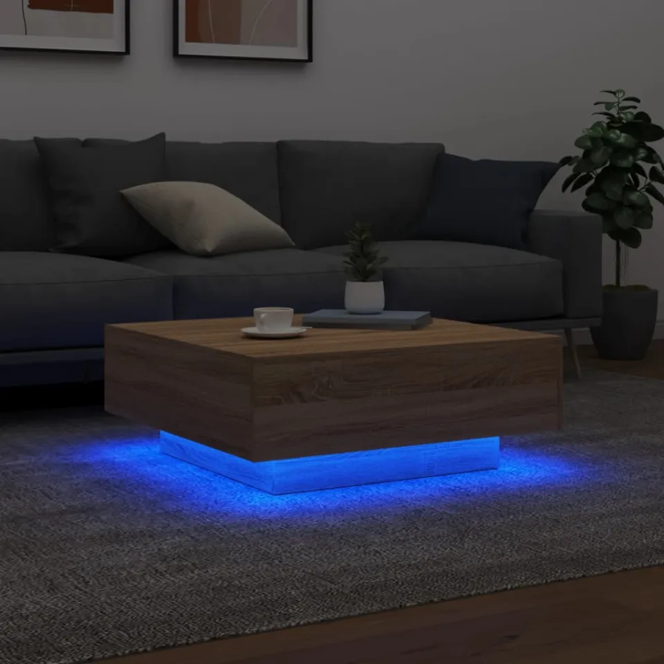 vidaXL Salontafel met LED-verlichting 80x80x31 cm sonoma eikenkleurig, foto 2