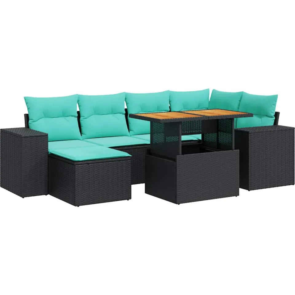 vidaXL 7-delige Loungeset met kussens poly rattan zwart, foto 3