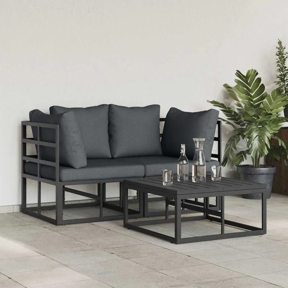 vidaXL Tuinbankenset 3 st Zwart Metaal, foto 4