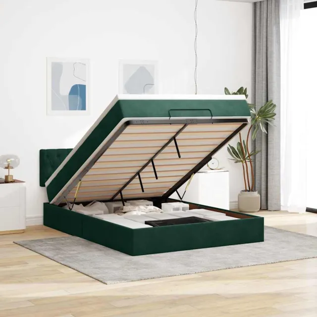 vidaXL Ottoman bed met matras en LED's 140x190cm fluweel donkergroen groen