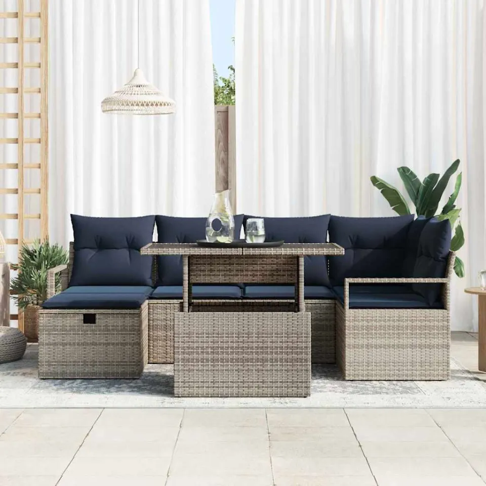 vidaXL Tuin Sofa Set 7 st poly rattan zwart, foto 3
