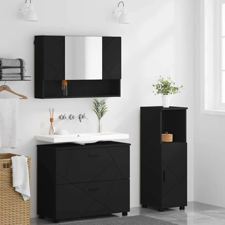 vidaXL Badkamermeubelset 3 st Zwart 76,5 x 35 x 64 cm, foto 3