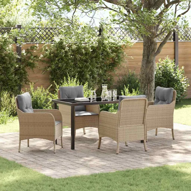 vidaXL Tuin eettafelset 5 st Beige poly rattan, foto 2