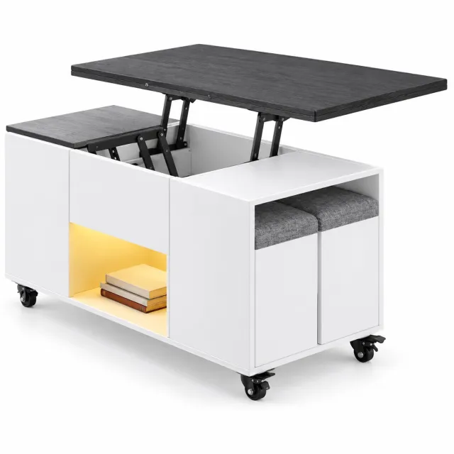 Mura Logistiek Mura Salontafel - Koffietafel - 4 Opbergkrukken - Wit