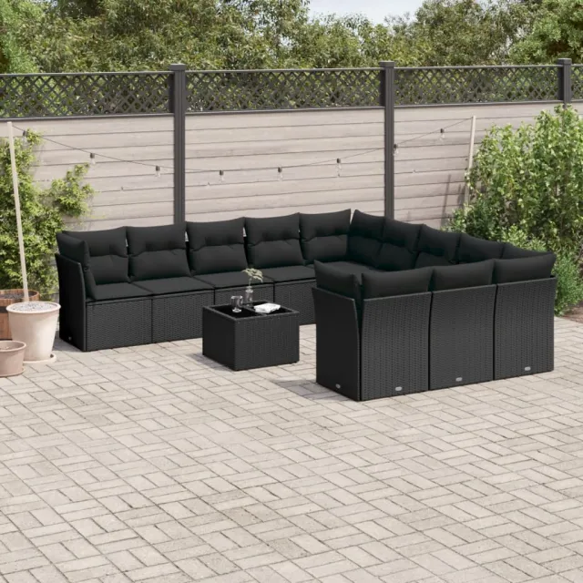 vidaXL 12-delige Loungeset met kussens poly rattan zwart, foto 2