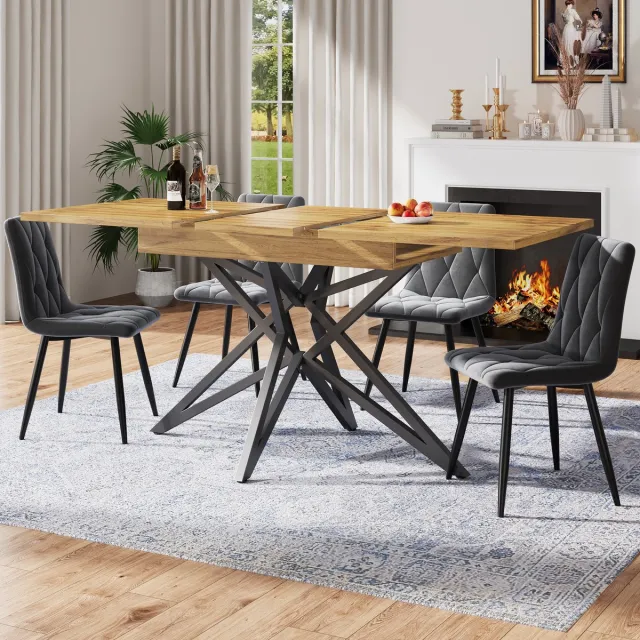 DESMIU Uitschuifbare Eettafel - Walnootlook Met Stervormig Onderstel - Voor Eetkamer Woonkamer En Kantoor - MDF En Metaal - 120 Tot 160 X 80 X 76 Cm Bruin