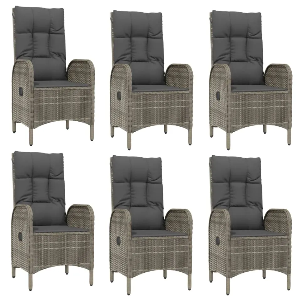 vidaXL 7-delige Tuinset met kussens poly rattan grijs
