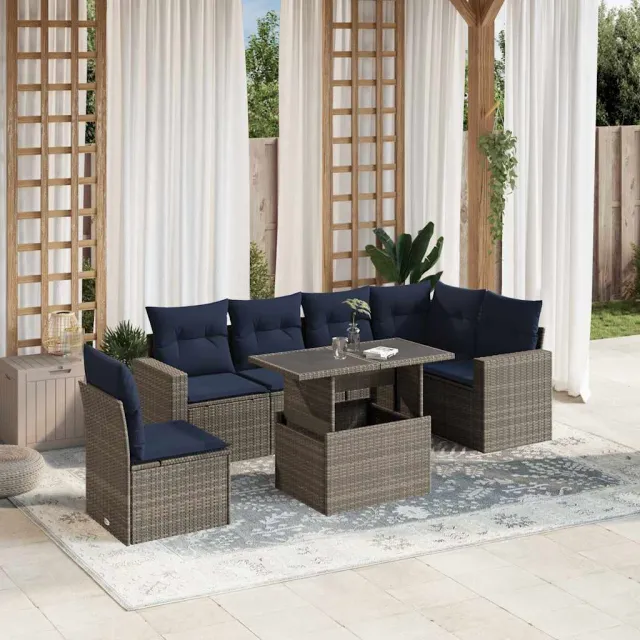 vidaXL 7-delige tuinbankset met kussens, grijs polyrotan, foto 2