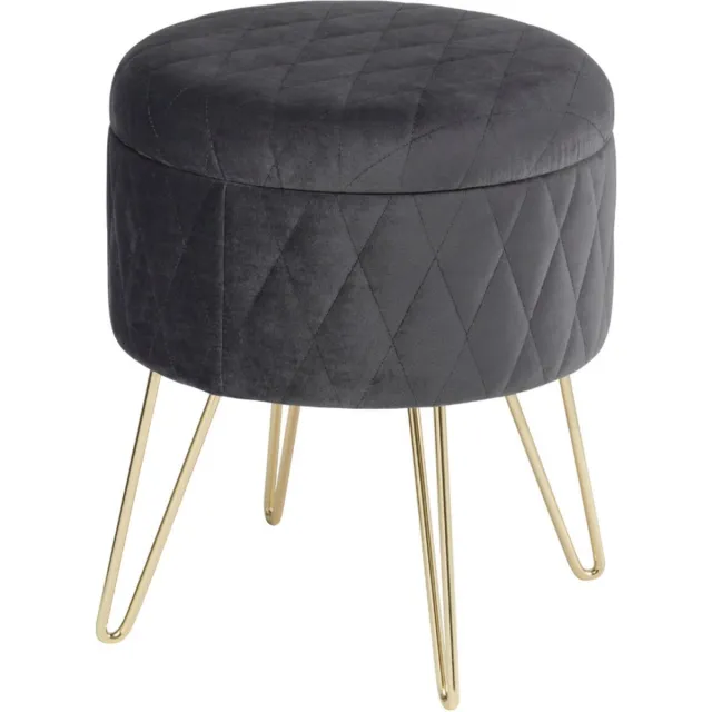 Bolt Edge Luxe Poef - Velvet - Donkergrijs - Met opbergruimte - 2-in-1 design