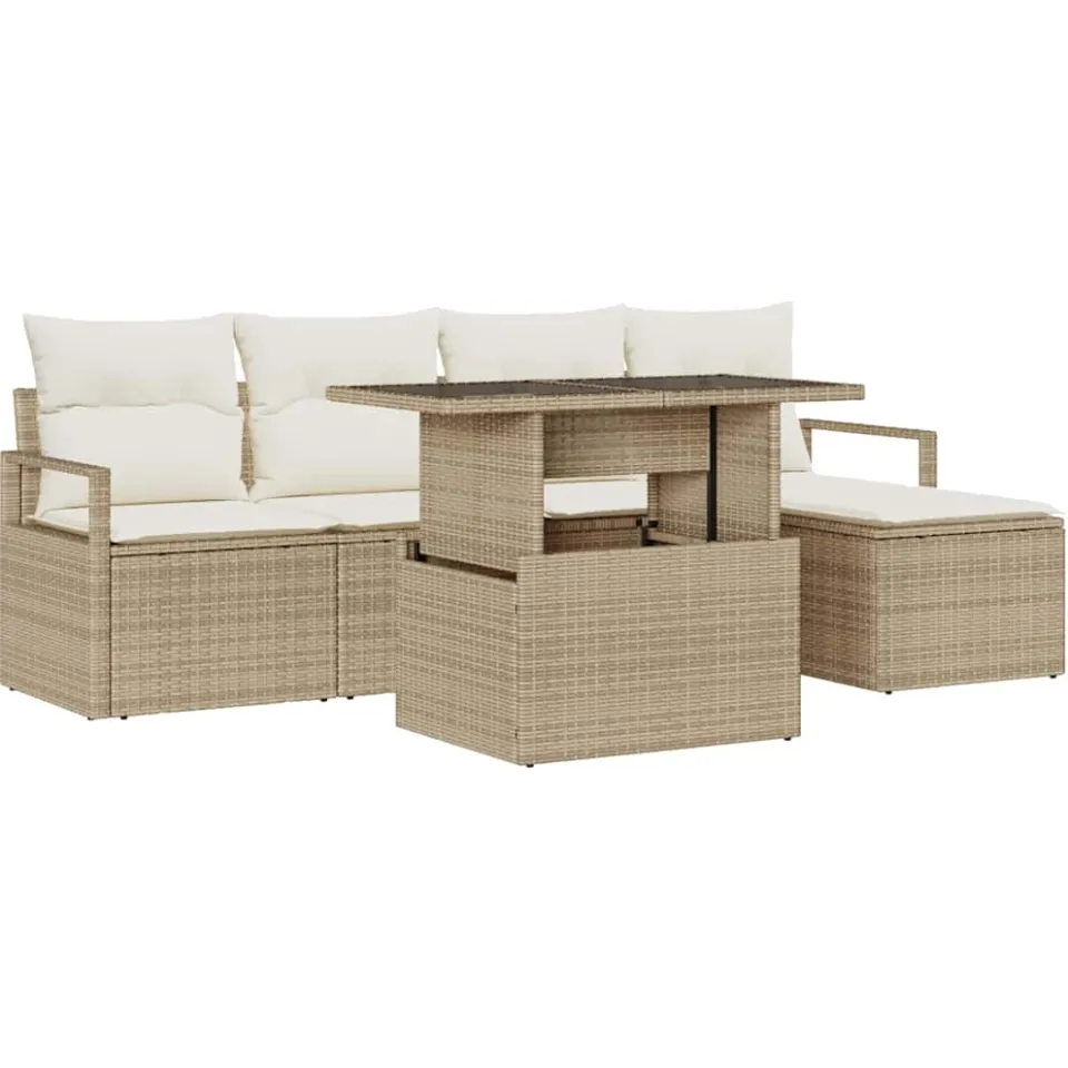 vidaXL Tuin Sofa Set 6 st Beige Poly riet