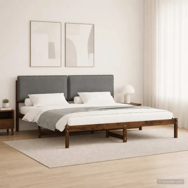 vidaXL Bedframe met gestoffeerd hoofdbord Donkerbruin en lichtgrijs