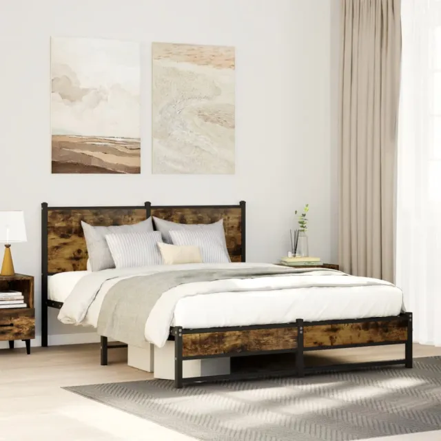 vidaXL Bedframe zonder matras metaal gerookt eikenkleurig 140x200 cm