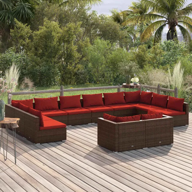 vidaXL 12-delige Loungeset met kussens poly rattan bruin, foto 2