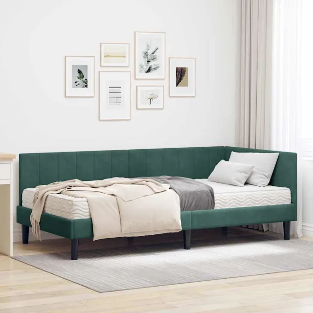vidaXL Hoekbedframe met Matras 2 st Donkergroen 90 x 190 cm Fluweel