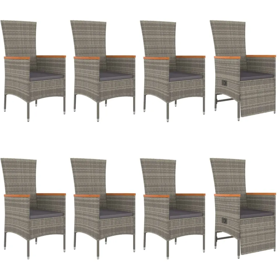 vidaXL 9-delige Tuinset met kussens poly rattan grijs, foto 3