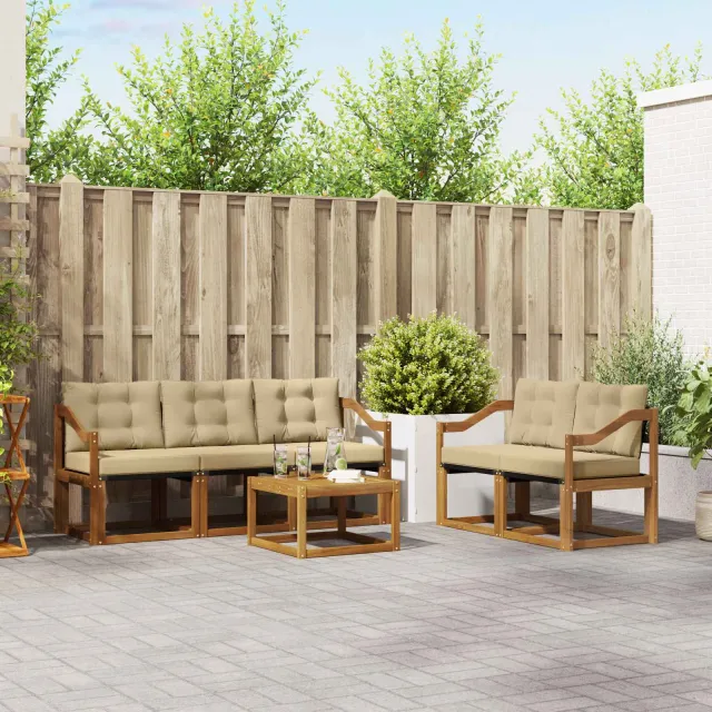 vidaXL Buiten bankenset 6 st 5-zits Natuurlijk en Beige