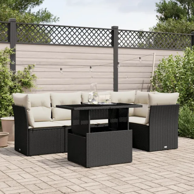 vidaXL 6-delige Loungeset met kussens poly rattan zwart, foto 2