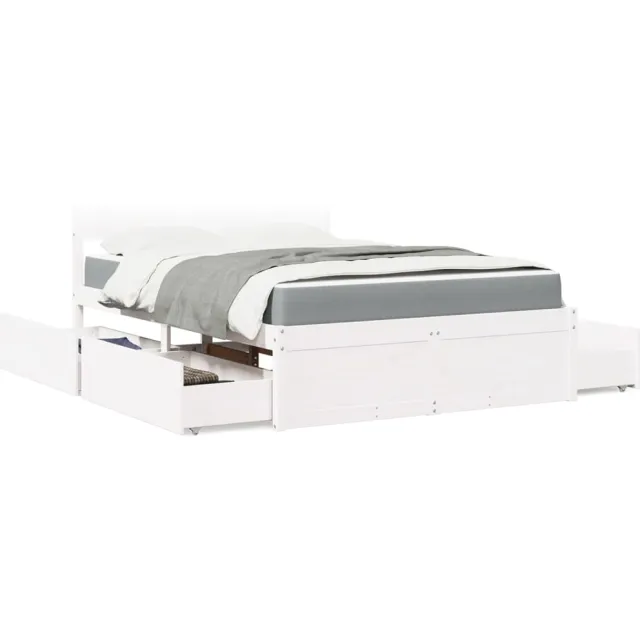 vidaXL Bed met lades en matras massief grenenhout wit 140x190 cm