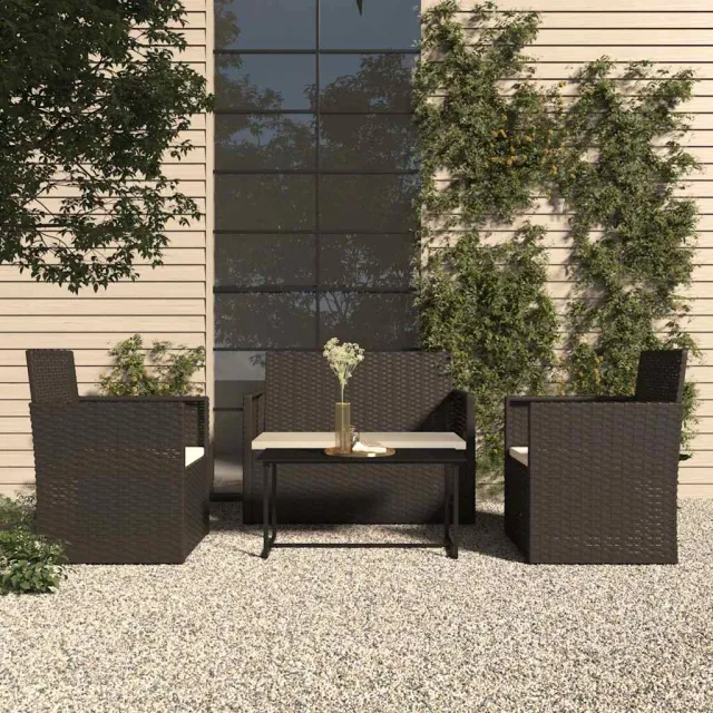 vidaXL 4-delige Loungeset met kussens poly rattan zwart, foto 2