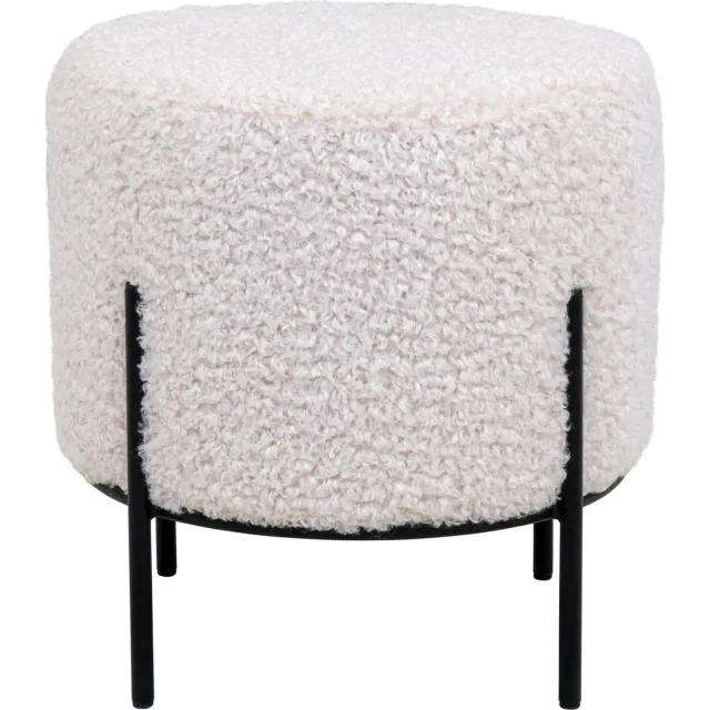 Nest of Nora Poef hocker rond teddy Ø35,5x37 cm - Met zwarte metalen poten - Wit