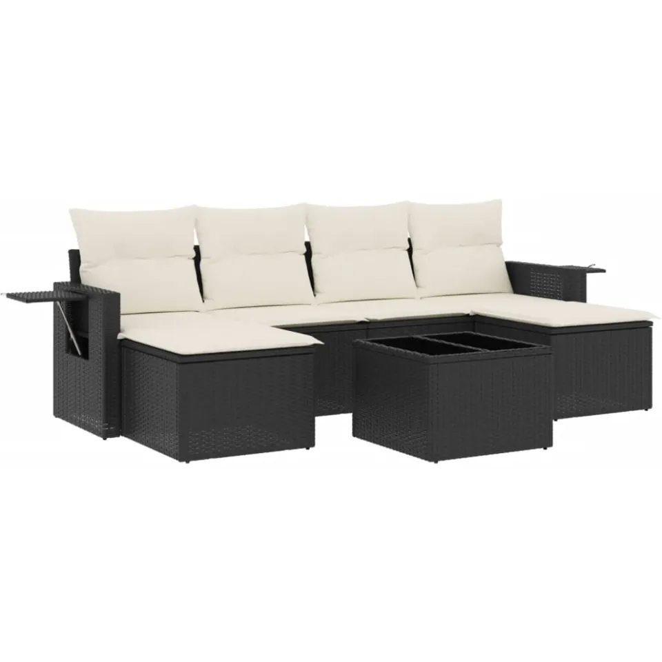 vidaXL 7-delige Loungeset met kussens poly rattan zwart