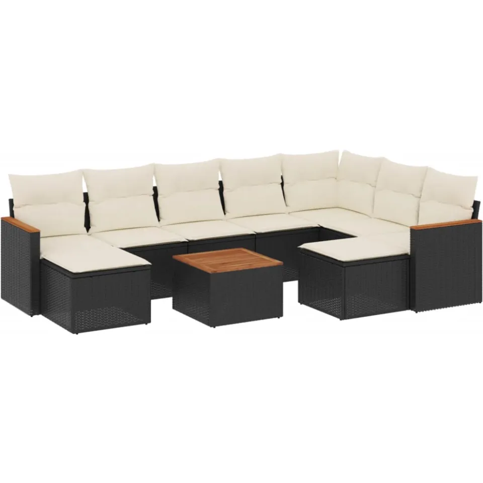 vidaXL 10-delige Loungeset met kussens poly rattan zwart, foto 3