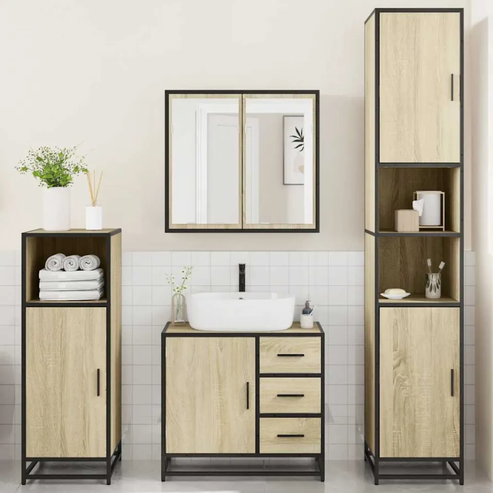 vidaXL 4-delige Badkamermeubelset bewerkt hout sonoma eikenkleurig, foto 2