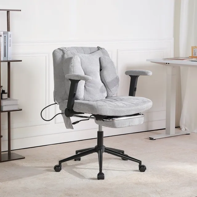Vankel Ergonomische Bureaustoel - Fauteuilstoel - Brede Verdikte Zitting met Voetsteun - Verstelbare Opblaasbare Lendensteun - In Hoogte Verstelbare Armleuningen - Verstelbare Rugleuning - 360° Draaibaar met Stille Wielen - Stoel voor Studeerkamer-Grijs