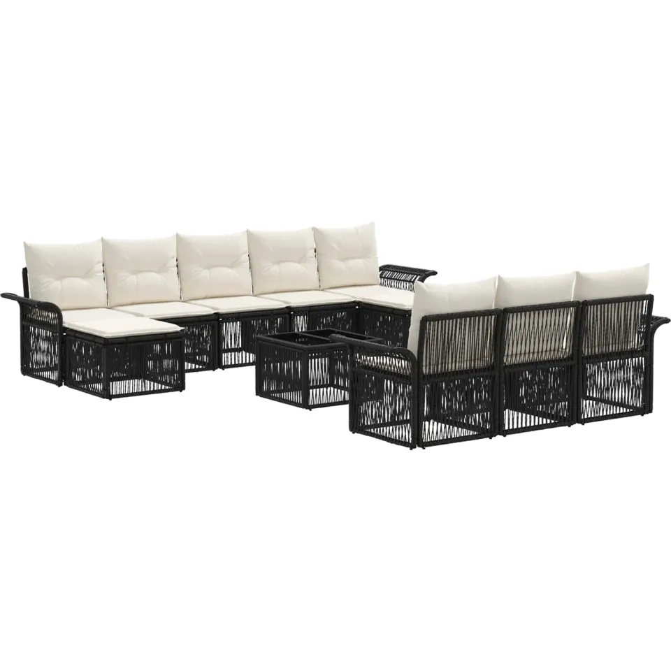 vidaXL Tuinbankenset 11 st 10-zits Zwart poly rattan, foto 3