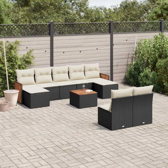 vidaXL 10-delige Loungeset met kussens poly rattan zwart, foto 2