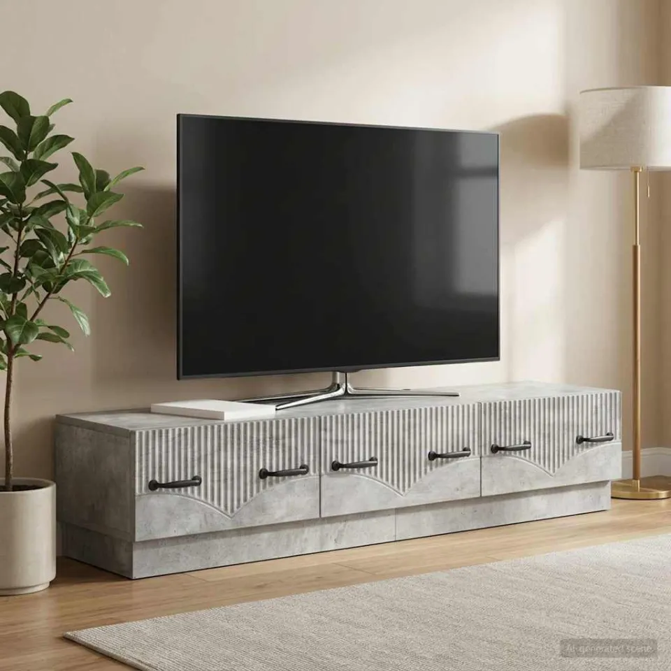 vidaXL TV-kast met lade Betongrijs 147 x 34,5 x 27 cm Bewerkt hout grijs, foto 4