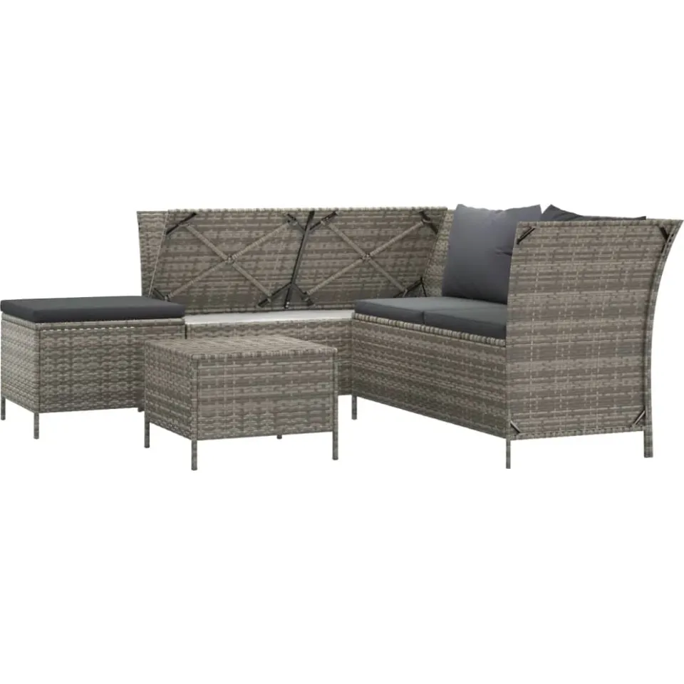 vidaXL 4-delige Loungeset met kussens poly rattan grijs