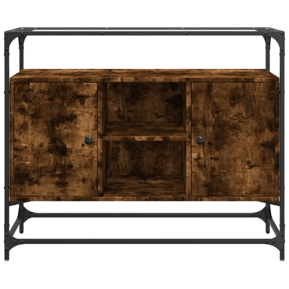 vidaXL Dressoir met glazen blad 98x35x81 cm hout gerookt eikenkleurig Bruin