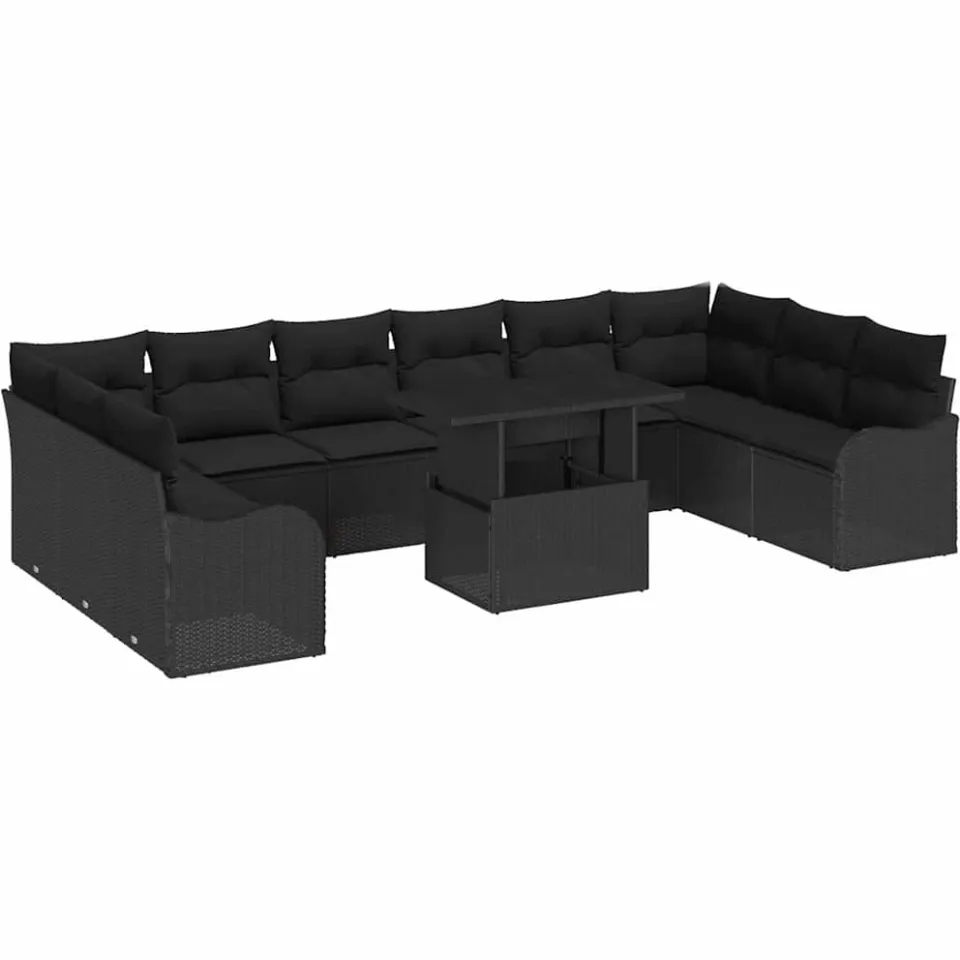vidaXL Tuin Sofa Set 11 st Zwart Poly riet