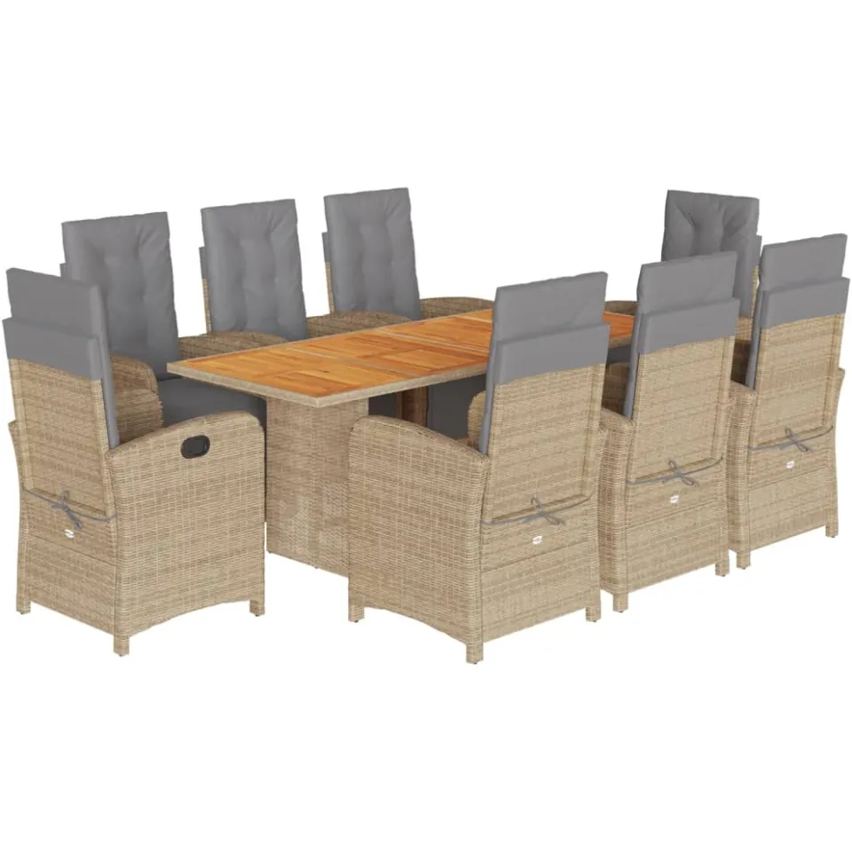 vidaXL 9-delige Tuinset met kussens poly rattan beige