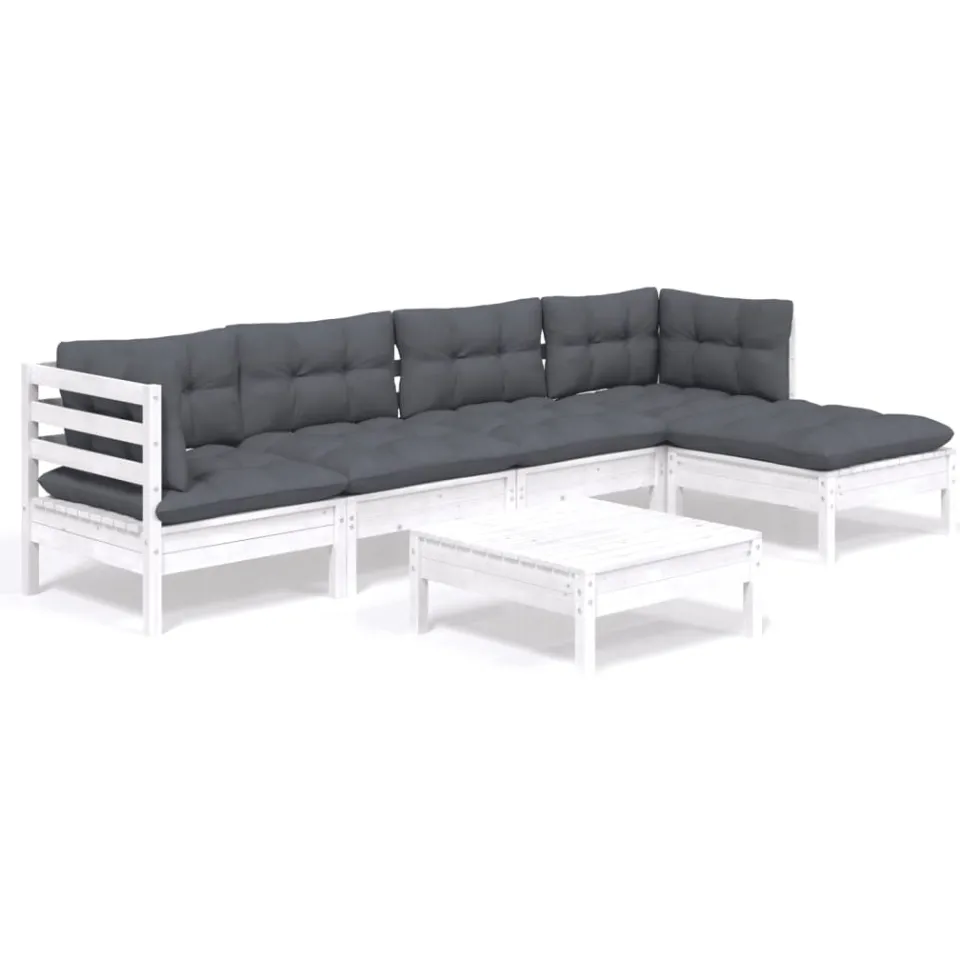 vidaXL 6-delige Loungeset met kussens grenenhout wit