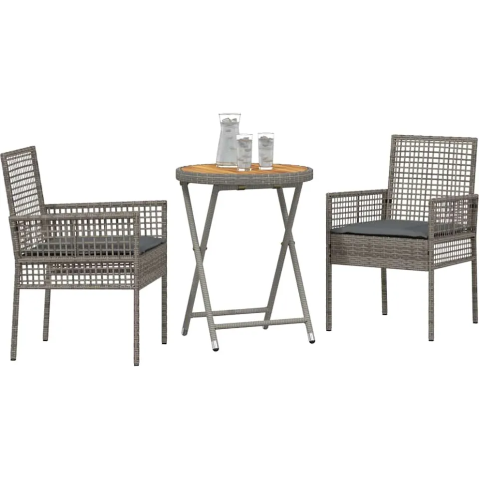 vidaXL Tuin Bistro Set 3 st Grijs poly rattan, foto 2