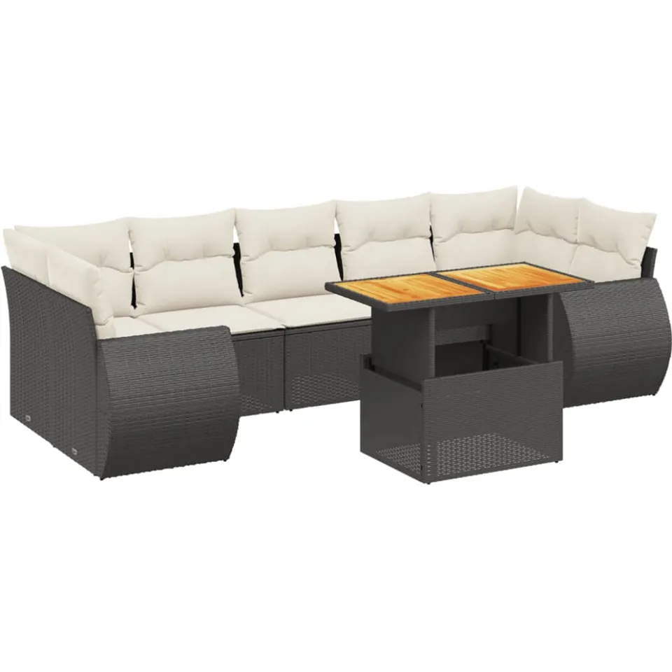 vidaXL 8-delige Loungeset met kussens poly rattan zwart, foto 3