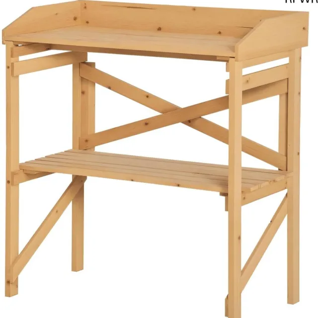 RFWR Houten planttafel met opbergruimte - multifunctionele bloementafel voor in de tuin 80 x 40 x 84 cm Naturaal hout