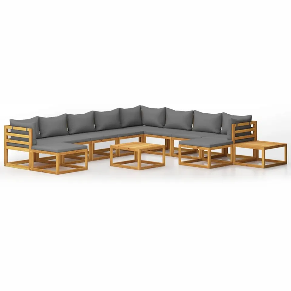 vidaXL 12-delige Loungeset met kussens massief acaciahout grijs, foto 3