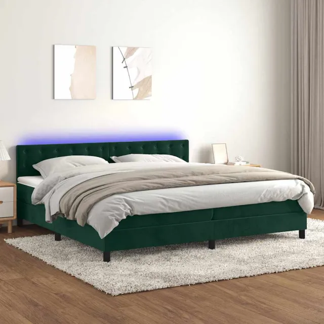 vidaXL Boxspring met matras en LED fluweel donkergroen 200x200 cm groen