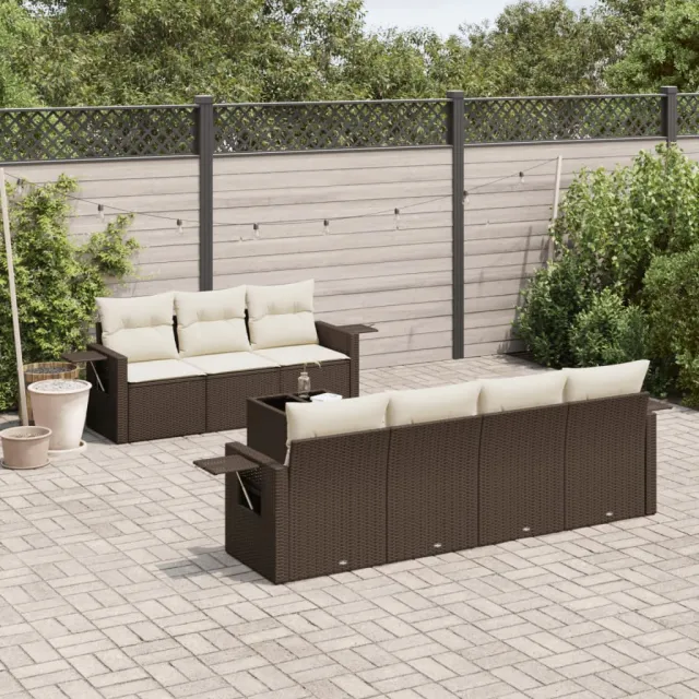 vidaXL 8-delige Loungeset met kussens poly rattan bruin, foto 2